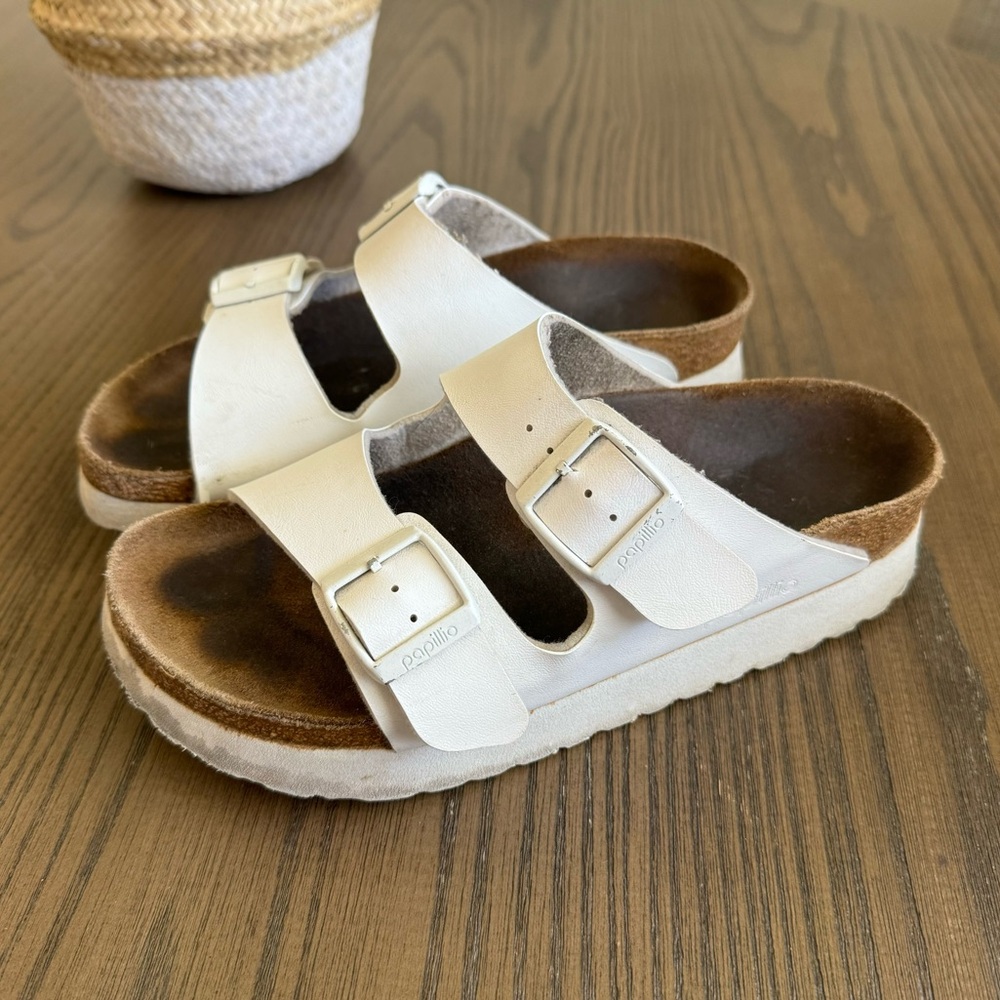 Papillo By Birkenstock White Leather Platform Sandals